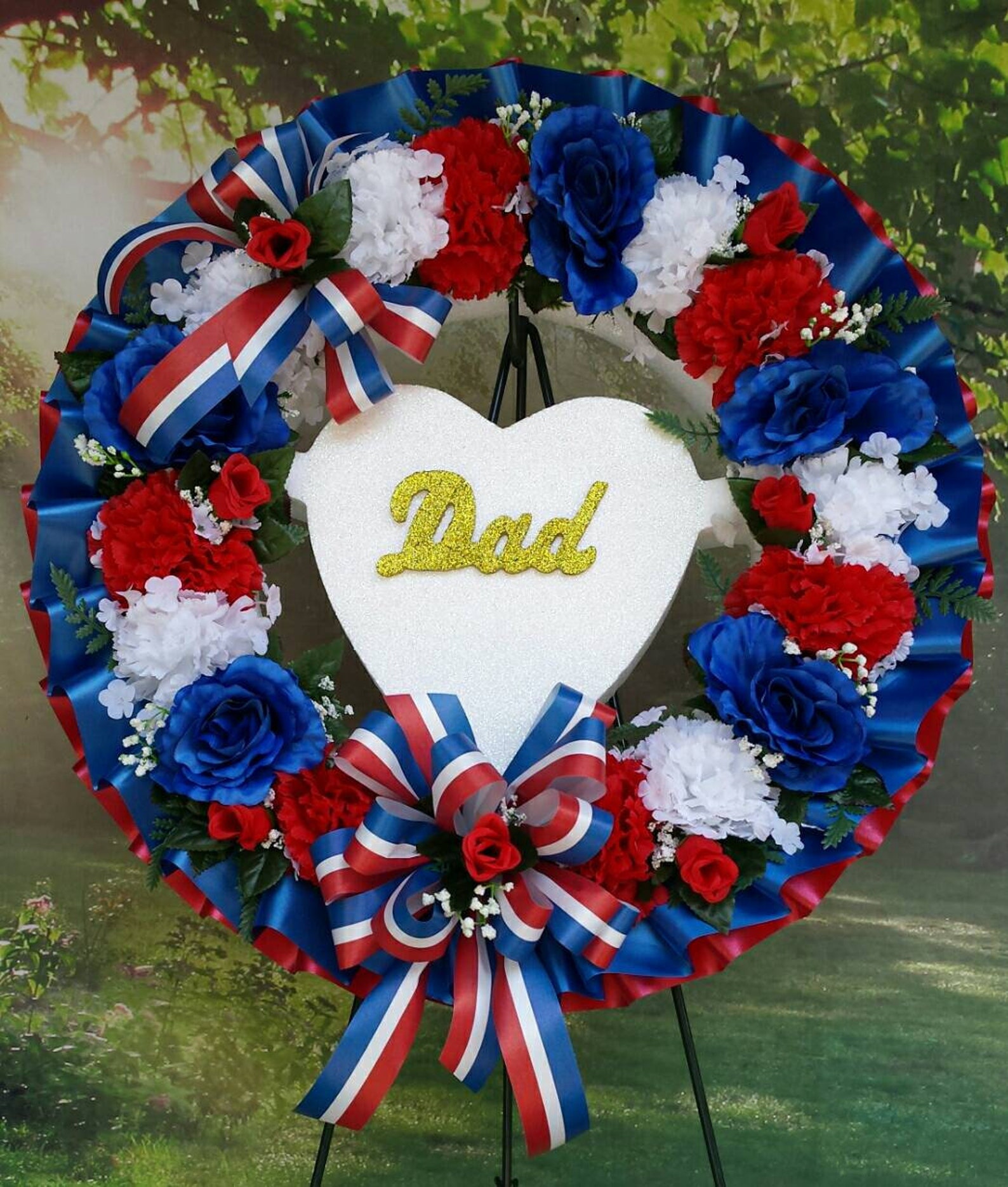 Patriotic Cemetery Wreath Dad Gravesite Memorial Day Etsy