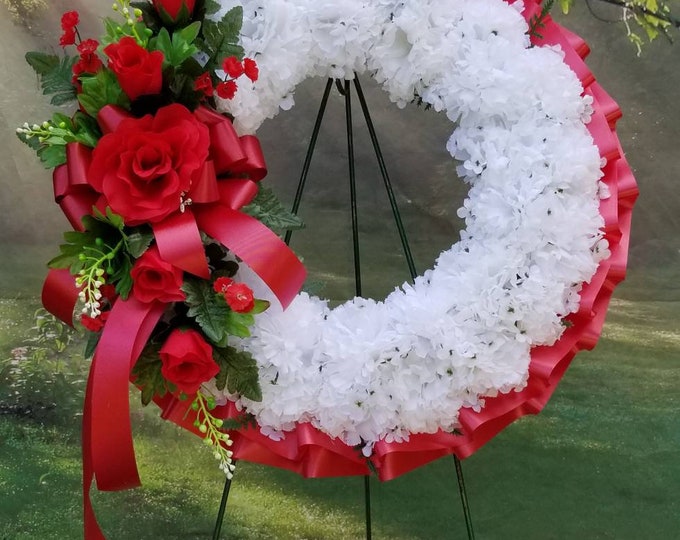 Cemetery Wreath Red and White Cemetery Flowers Gravesite Etsy