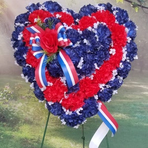 Heart Cemetery Wreath, Red White and Blue, Sympathy Wreath, Gravesite, Memorial, Funeral Flowers, Arrangement, Cemetery Flowers, Patriotic