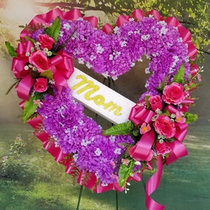 Open Heart Cemetery Wreath, Purple and Pink Wreath, Mom, Sympathy, Gravesite, Memorial, Funeral, Arrangement, Cemetery Flowers, Mother&#39;s Day