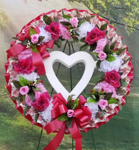 Mothers Day Artificial Silk Funeral Flower Teddy Memorial Wreath Ring Tribute