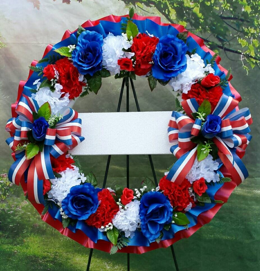 PERSONALIZED Patriotic Cemetery Wreath, Red White Blue, Cemetery