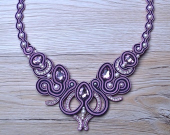 purple pink soutache jewelry necklace, soutache jewelry, soutache necklace, Soutache Jewelry, Statement