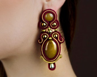 burgundy soutache jewelry earring, soutache jewelry, soutache earrings, Soutache Jewelry, Statement, bridal jewelry