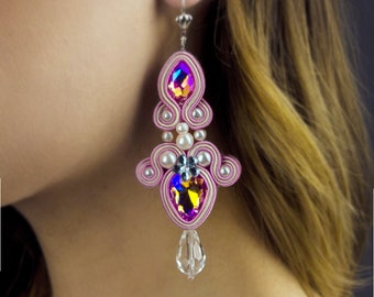 pink soutache jewelry earring, soutache jewelry, soutache earrings, Soutache Jewelry, Statement, bridal jewelry