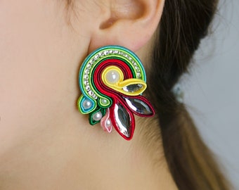 colorful soutache jewelry earring, soutache jewelry, soutache earrings, Soutache Jewelry, Statement, bridal jewelry