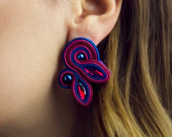 blue purple soutache jewelry earring, soutache jewelry, soutache earrings, Soutache Jewelry, Statement, bridal jewelry