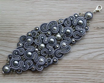 Grey soutache braclet, soutache jewelry,soutache, braclet, beaded jewelry, jewellery, gift for women