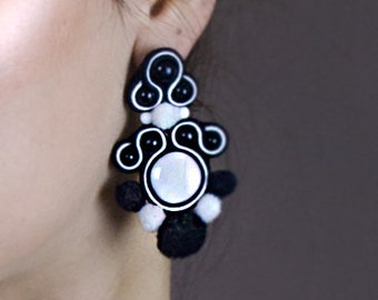 BOHO Black and white soutache earrings, soutache jewelry,soutache, big earrings, soutache earrings,beaded jewelry, jewellery, gift for women