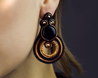 copper and black soutache jewelry earring, soutache jewelry, soutache earrings, Soutache Jewelry, Statement, bridal jewelry