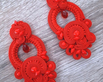 Red soutacheearrings, folk jewelry, soutache jewelry, statement earrings, soutache earrings