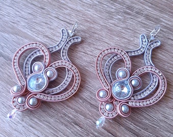 pink soutache jewelry earring, soutache jewelry, soutache earrings, Soutache Jewelry, Statement, bridal jewelry