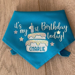 Birthday Dog Bandana, Personalised Candle Cake Name & Age Dog Bandana ,Personalised Sparkle Pet Scarf,  Tie On Style Birthday Present