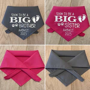 Big Brother Dog Bandana, Big Sister Pregnancy Announcement with Date, Tie On Style