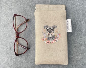Schnauzer Fabric Glasses Case,  Fleece Padded Pouch, Easy Open Spectacles Holder, Reading Gift