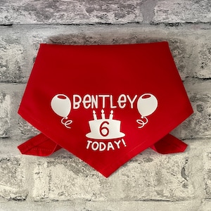 Personalised Birthday Cake Dog Bandana | Just Add Your Pets' Name and Age | Tie On Style  | Handmade in UK