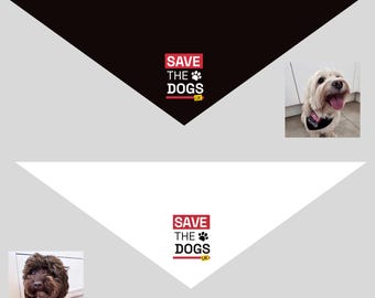 Save The Dogs UK Dog Bandana | Tie On Campaign Scarf | Black or White | 5 Sizes Available