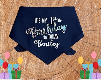 Birthday Dog Bandana, Personalised Name & Age Dog Bandana, Sparkle Pet Scarf,  Tie On Style Birthday Gift