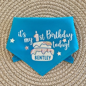 Birthday Dog Bandana, Personalised Candle Cake Name & Age Dog Bandana ,Personalised Sparkle Pet Scarf,  Tie On Style Birthday Present