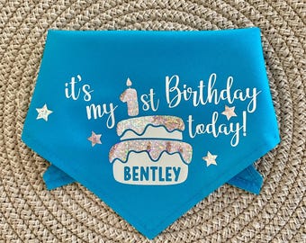 Birthday Dog Bandana, Personalised Candle Cake Name & Age Dog Bandana ,Personalised Sparkle Pet Scarf,  Tie On Style Birthday Present