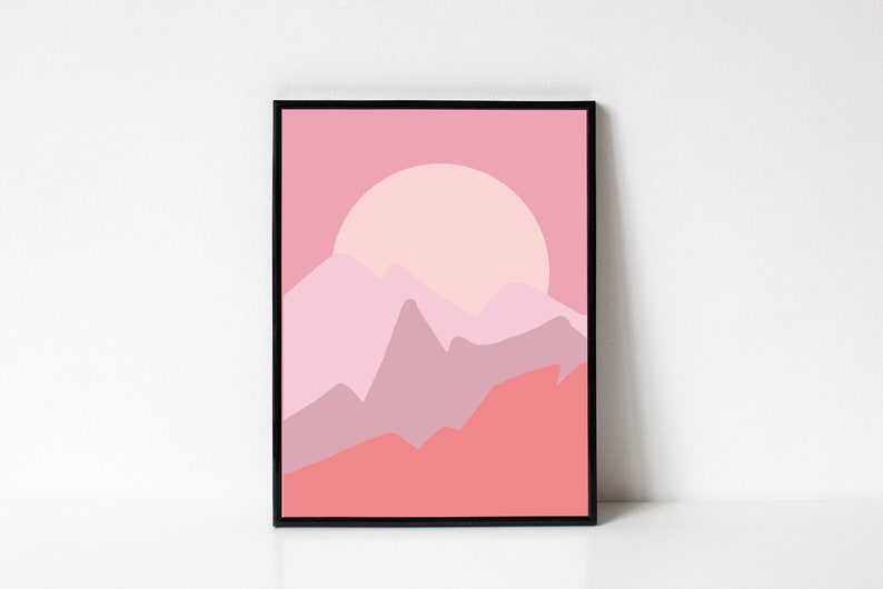Pink Bohemian Print Pink Modern Landscape Contemporary Landscape Print Boho Landscape Print Sunrise Wall Art Print Pink Landscape Print