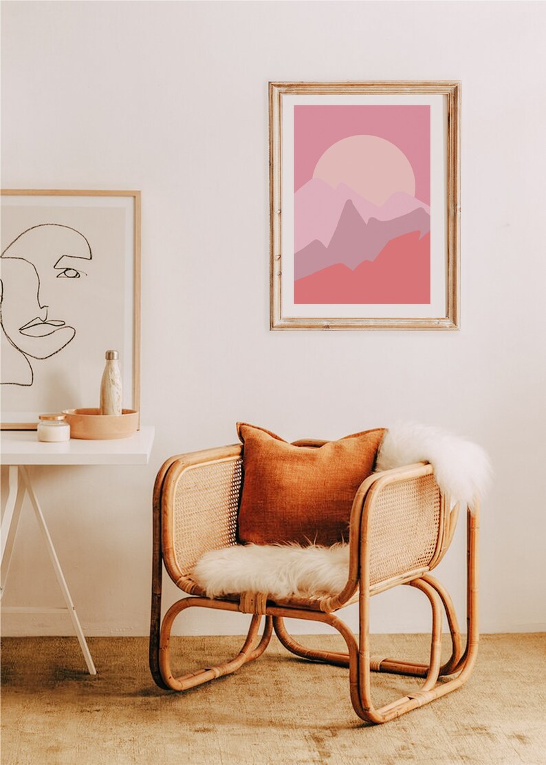Pink Bohemian Print Pink Modern Landscape Contemporary Landscape Print Boho Landscape Print Sunrise Wall Art Print Pink Landscape Print