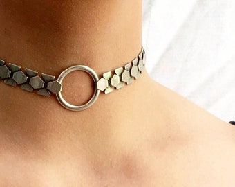 Beautiful Silver Choker Necklace, O-Ring choker Necklace, silver chain choker, Flat chain choker, Choker Collar, O - Ring Choker Collar