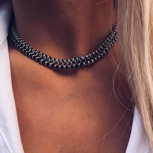 silver choker,Rock Choker,Grunge Jewelry,Punk Goth,Unique jewelry,Beaded Necklace,silver chain choker,link Chain Necklace,Gift for her