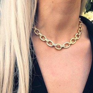 Statement Gold Necklace , Bold Necklace, every day collar, Link Chain Choker, Chunky Chain Necklace, Thick Necklace, Goth Style Necklace
