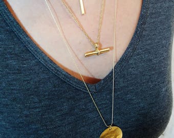 Layering Necklace, Bar Necklace, Gold Disc Layered Necklace, delicate layering, Layered Necklace, Gold Necklace