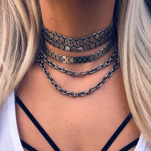 Handgemachte Silber Layered Chunky Halsketten-Set: Gothic Collar