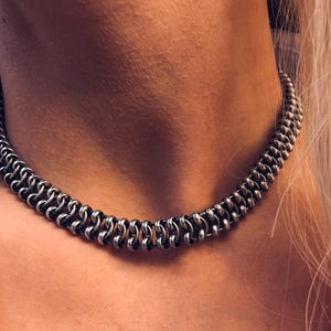 Beaded Necklace,silver chain choker,link Chain Necklace,Matching Silver Set,Rock Choker,Grunge Jewelry,Punk Goth,Unique jewelry,Gift for her