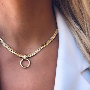 Gold Choker Tageshalsband mit schönen Kreis Anhänger, Gold Choker, Charm Choker für Frauen,