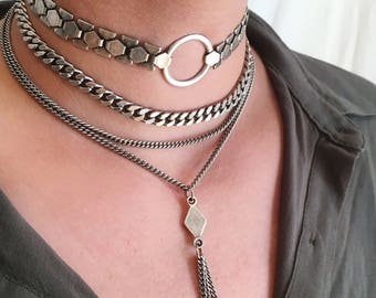 Silver Choker, Dainty Choker, Boho Choker, Silver Chain Choker Necklace , Chain Choker, Layering Necklace in Silver, Flat Chain Choker