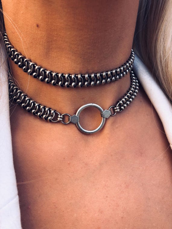 Layered Curb Chain Choker Set – Double Chain O Ring Necklace