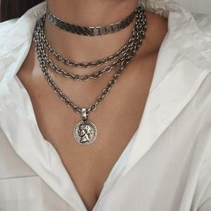 edgy silver jewelry,modern elegance style,funk choker,women&#39;s choker,necklace set,chunky choker,silver statement necklace,Unique gift