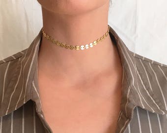 Coin Choker Necklace, Gold Coin Choker, Choker Necklace, Dainty Choker,  Choker Necklace, Choker Collar, Boho Choker Necklace, Tattoo Choker