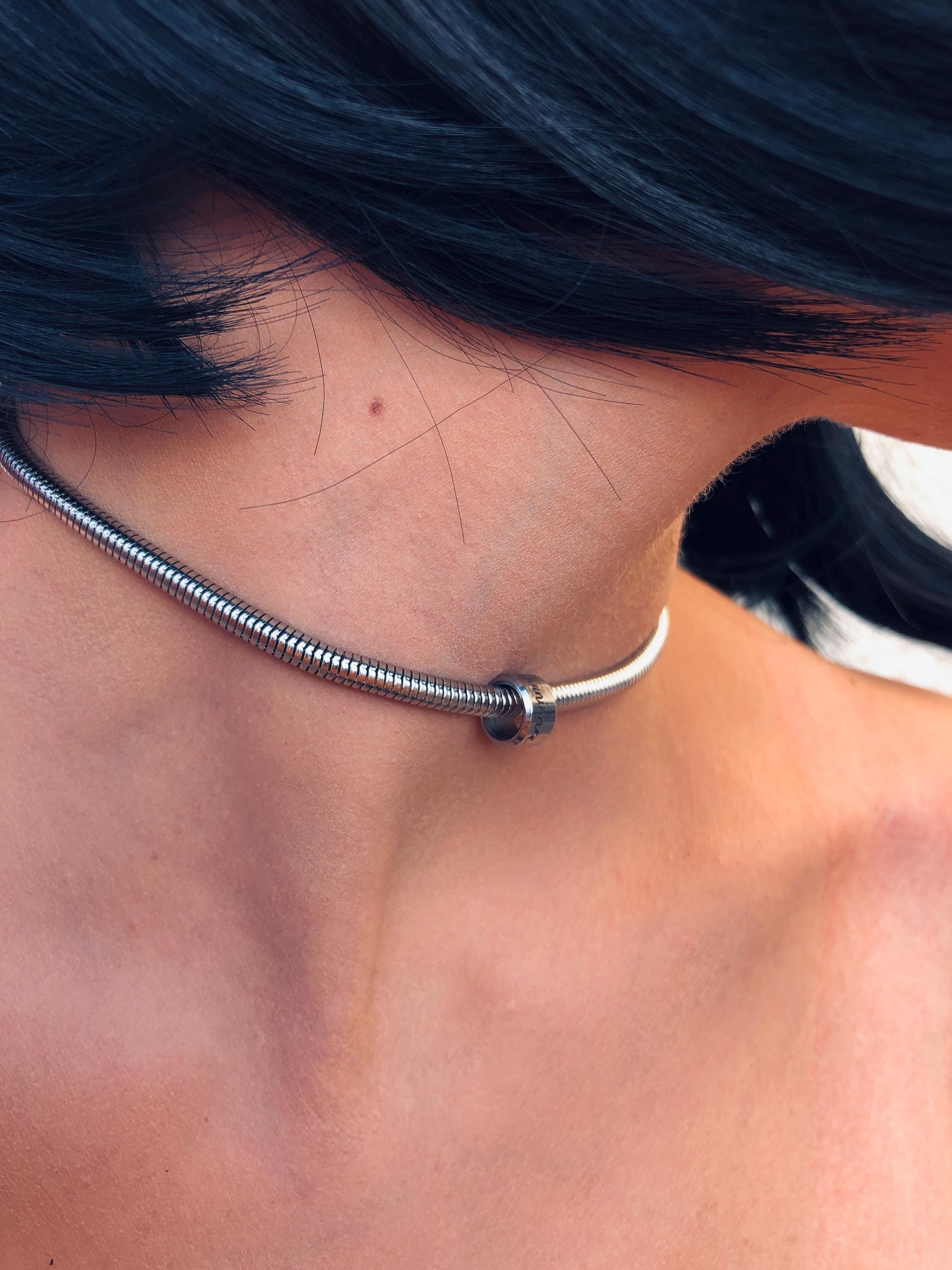 Personalized Discreet Ring Choker Necklace – 1.3 Inch Engraved Sliding ...