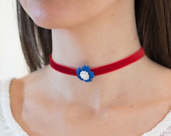 Red Velvet Choker Necklace, Flower Choker Necklace, Choker Necklace, Chic Choker, Choker collar, Neck choker, Red Choker Necklace