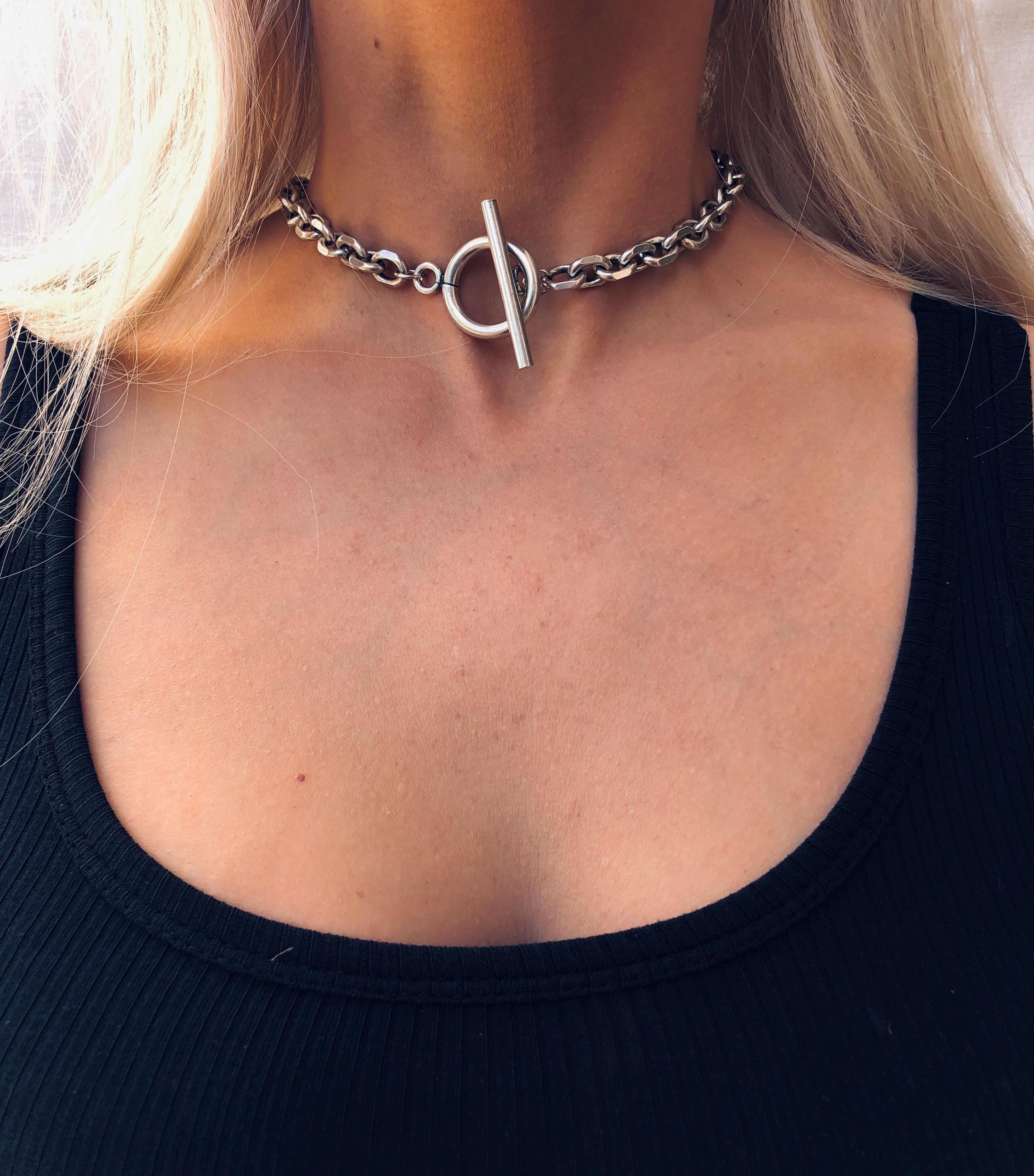 ripp monster 正解のないsilver chain choker Silver T-clasp Chain Necklace: Punk Biker Toggle Choker - Etsy