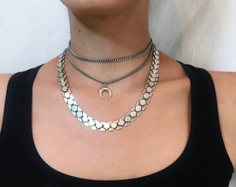 Statement Choker Necklace, Layered Necklace, silver Necklace, Silver choker