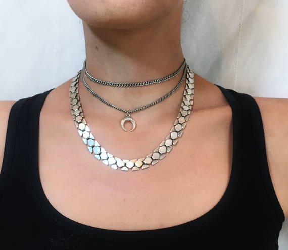 Statement Choker Necklace Layered Necklace Silver Necklace
