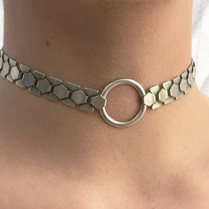 O-Ring choker Necklace, Silver Choker Necklace, silver chain choker, Flat chain choker, Choker Collar, O - Ring Choker Collar