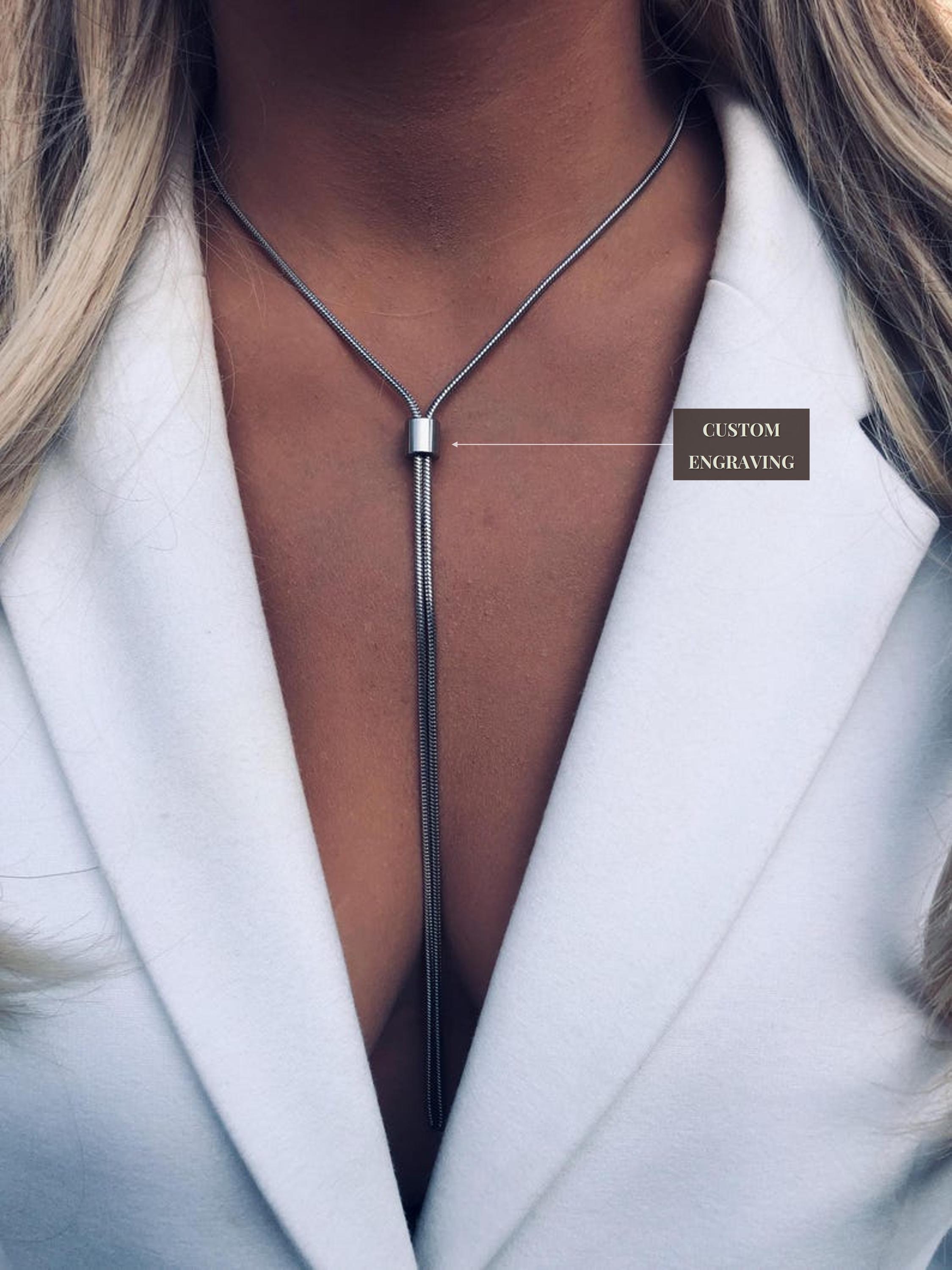 Silver Slip Chain Lariat Necklace: Hex Slider Pendant - Etsy