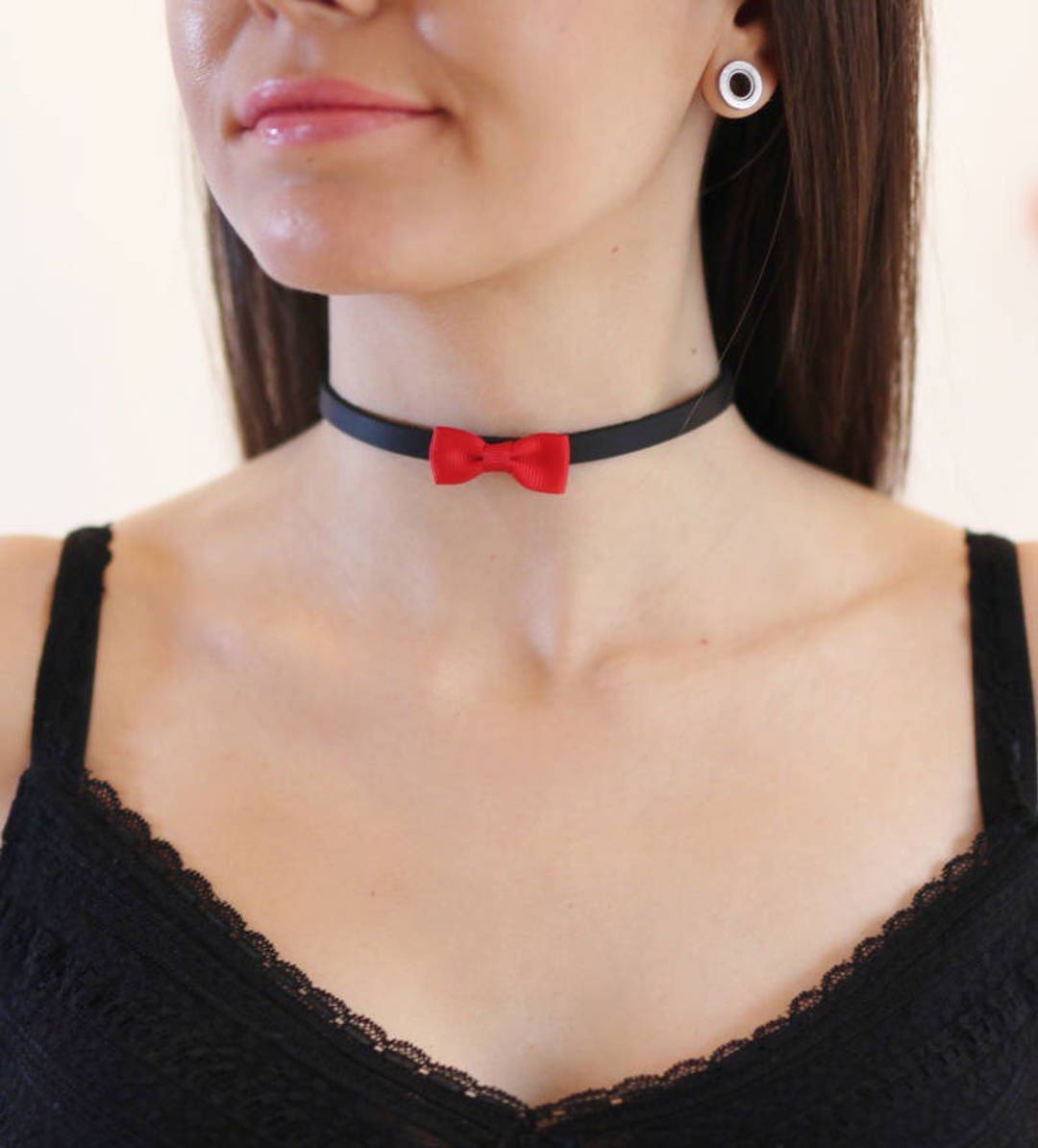 Leather Bow Choker: Dainty Black Bow Tie Neck Accessory