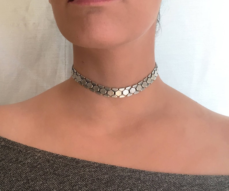 Silver Chain Choker, Silver Choker Necklace, Links Chain Choker, Thin Choker Necklace, Flat Chain Choker, Silver Choker, Chain link choker image 2