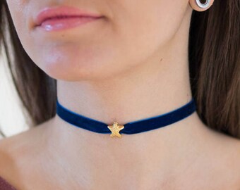 Velvet Choker Necklace, Gold Star Choker Necklace, Thin Choker Necklace, Chic Choker, Gold Choker Necklace, Thin Velvet Choker Necklace