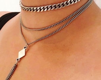 Silver Choker Necklace, Chain Choker Necklace , Layering Necklace , Link Chain Choker