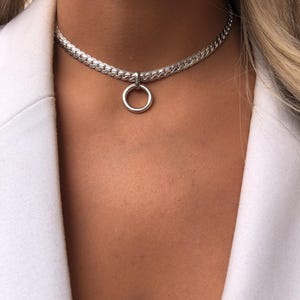 Silver Day Collar Necklace: O-Ring Pendant, Adjustable Length image 2