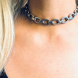 Bold Necklace, Statement Choker Silver, every day collar, Link Chain Choker, Chunky Chain Necklace, Thick Edgy Necklace, Rock Style Necklace